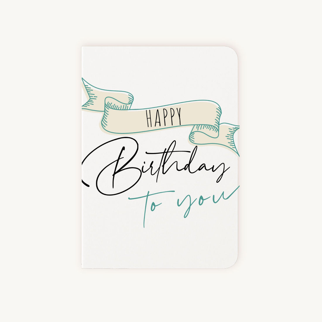 Klassieke verjaardagskaart voorkant met Happy Birthday to You tekst in banner