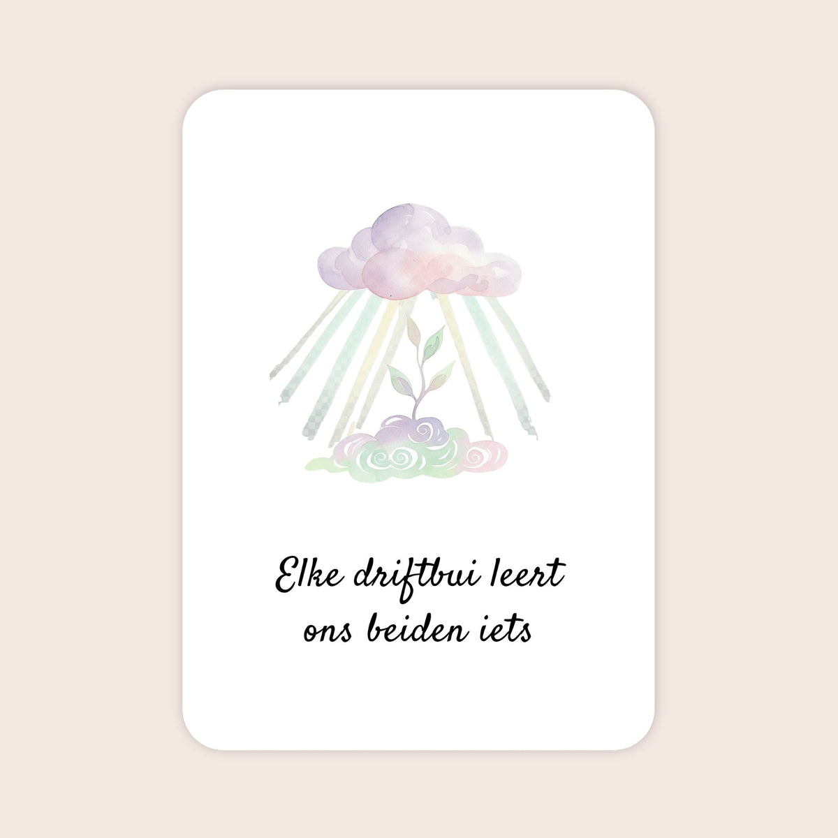 Affirmatiekaart uit de set Kleine ontdekkers voor ouders van peuters met de tekst: ‘Elke driftbui leert ons beiden iets’