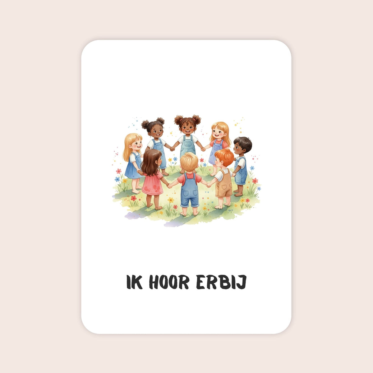 Affirmatiekaart uit de set Kleine ontdekkers voor peuters met de tekst: ‘Ik hoor erbij’