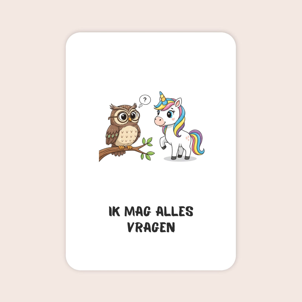 Affirmatiekaart met eenhoorn uit de set Kleine wonderen voor kleuters met de tekst: ‘Ik mag alles vragen’