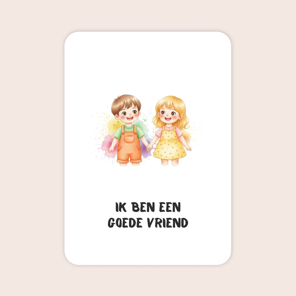 Affirmatiekaart voor jongens uit de set Kleine wonderen voor kleuters met de tekst: ‘Ik ben een goede vriend’