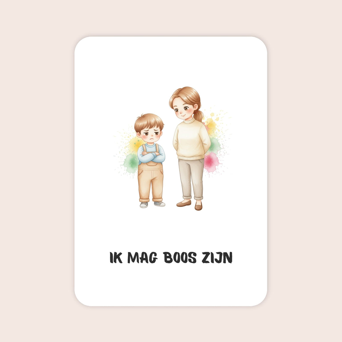 Affirmatiekaart voor jongens uit de set Kleine wonderen voor kleuters met de tekst: ‘Ik mag boos zijn’