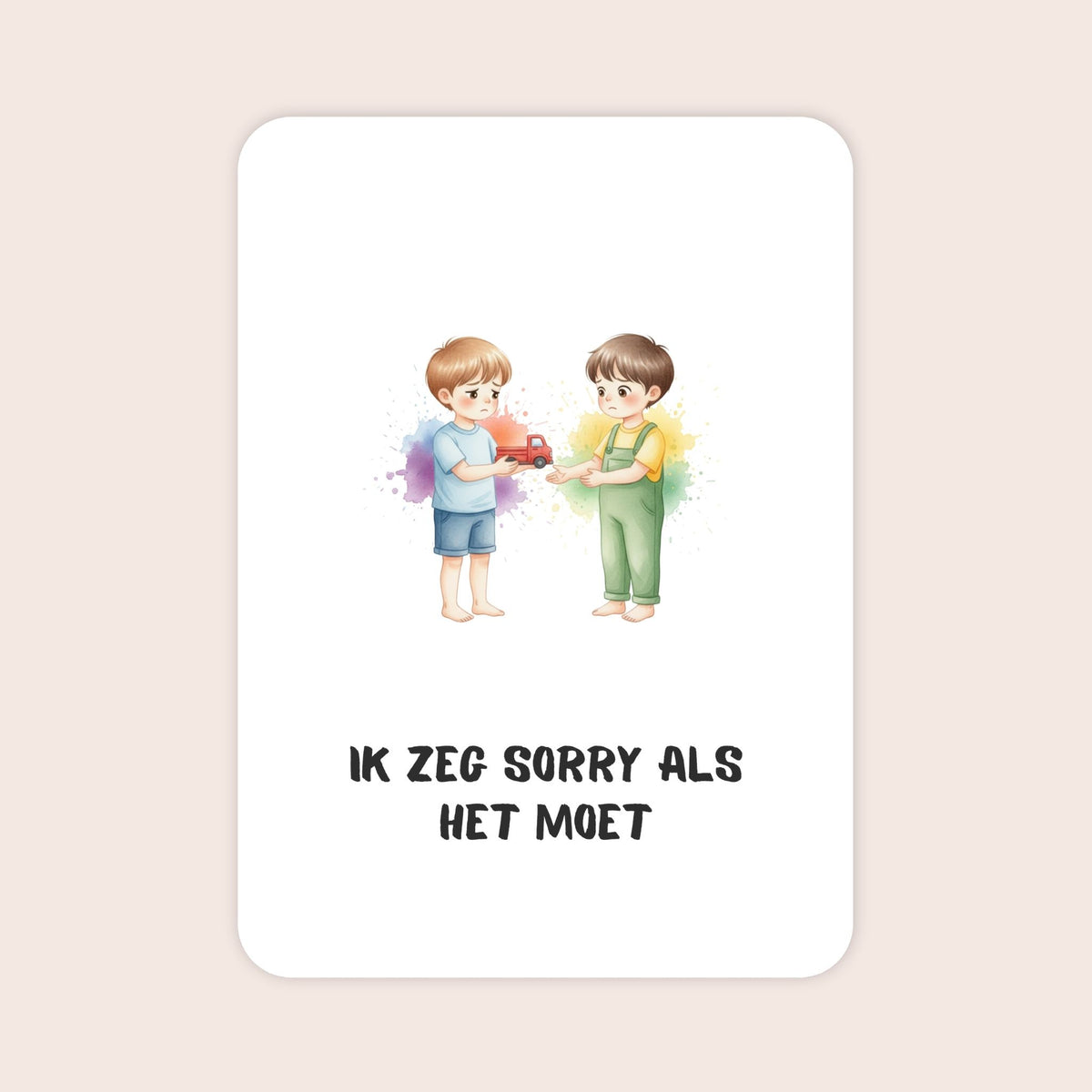 Affirmatiekaart voor jongens uit de set Kleine wonderen voor kleuters met de tekst: ‘Ik zeg sorry als het moet’