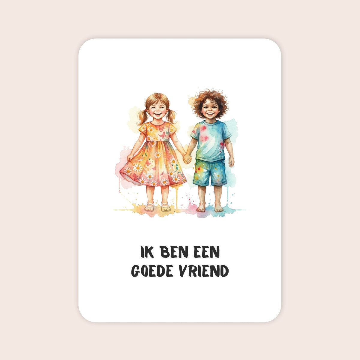 Affirmatiekaart voor meisjes uit de set Kleine wonderen voor kleuters met de tekst: ‘Ik ben een goede vriend’