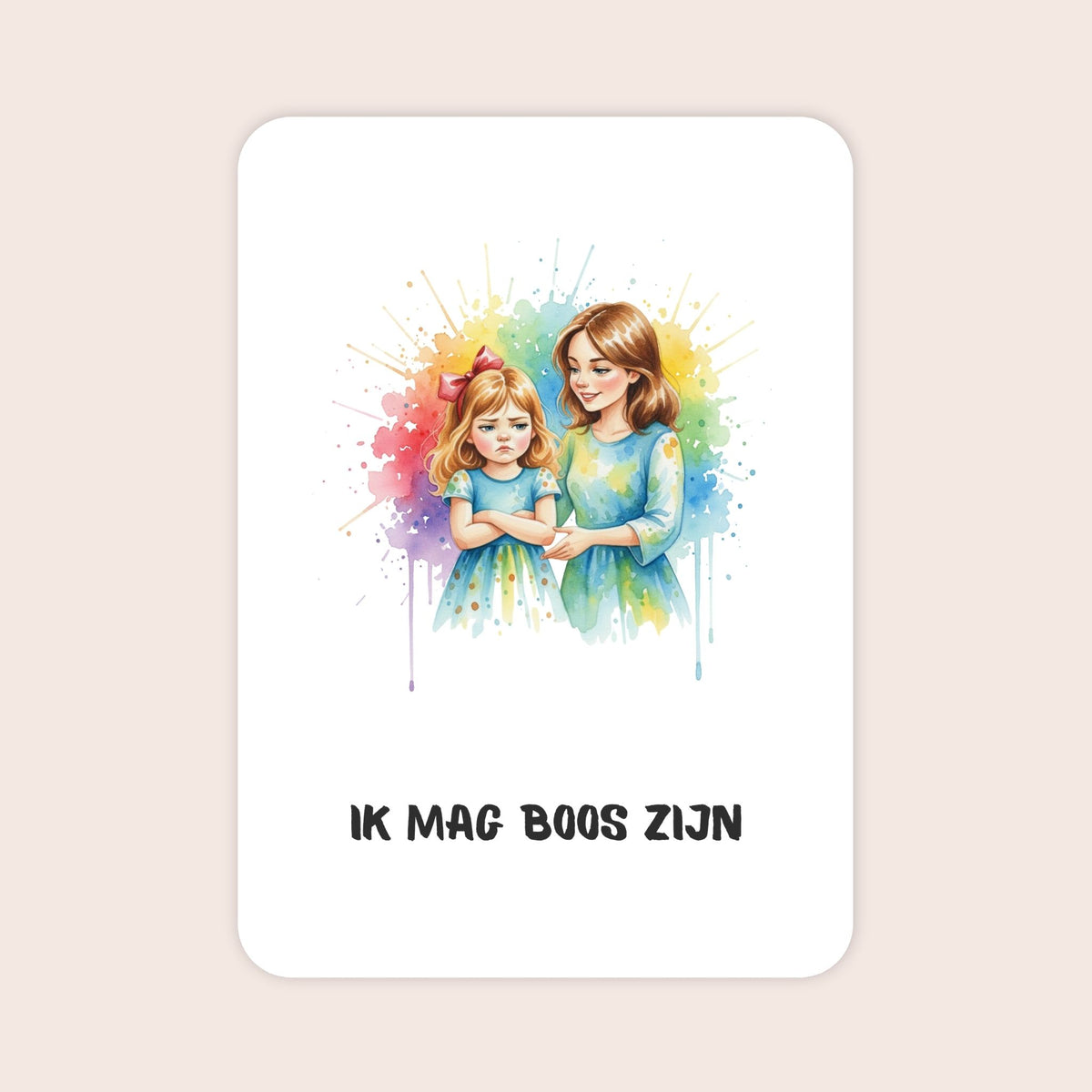Affirmatiekaart voor meisjes uit de set Kleine wonderen voor kleuters met de tekst: ‘Ik mag boos zijn’