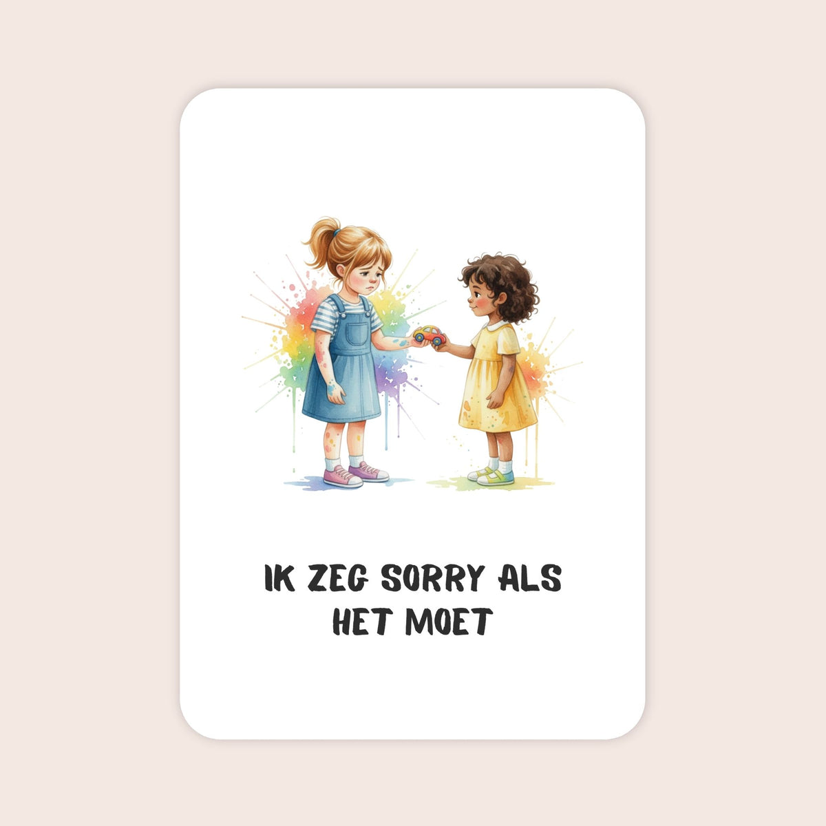 Affirmatiekaart voor meisjes uit de set Kleine wonderen voor kleuters met de tekst: ‘Ik zeg sorry als het moet’