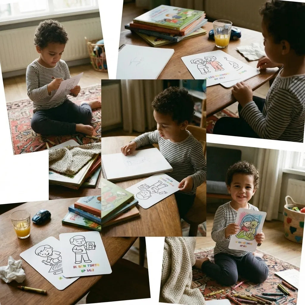 Collage van A6 affirmatie kleurplaten voor peuters gericht op creativiteit en zelfvertrouwen