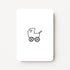 Staande minikaart met zwarte lineart van een kinderwagen en een klein hartje, minimalistisch ontwerp op een witte achtergrond.