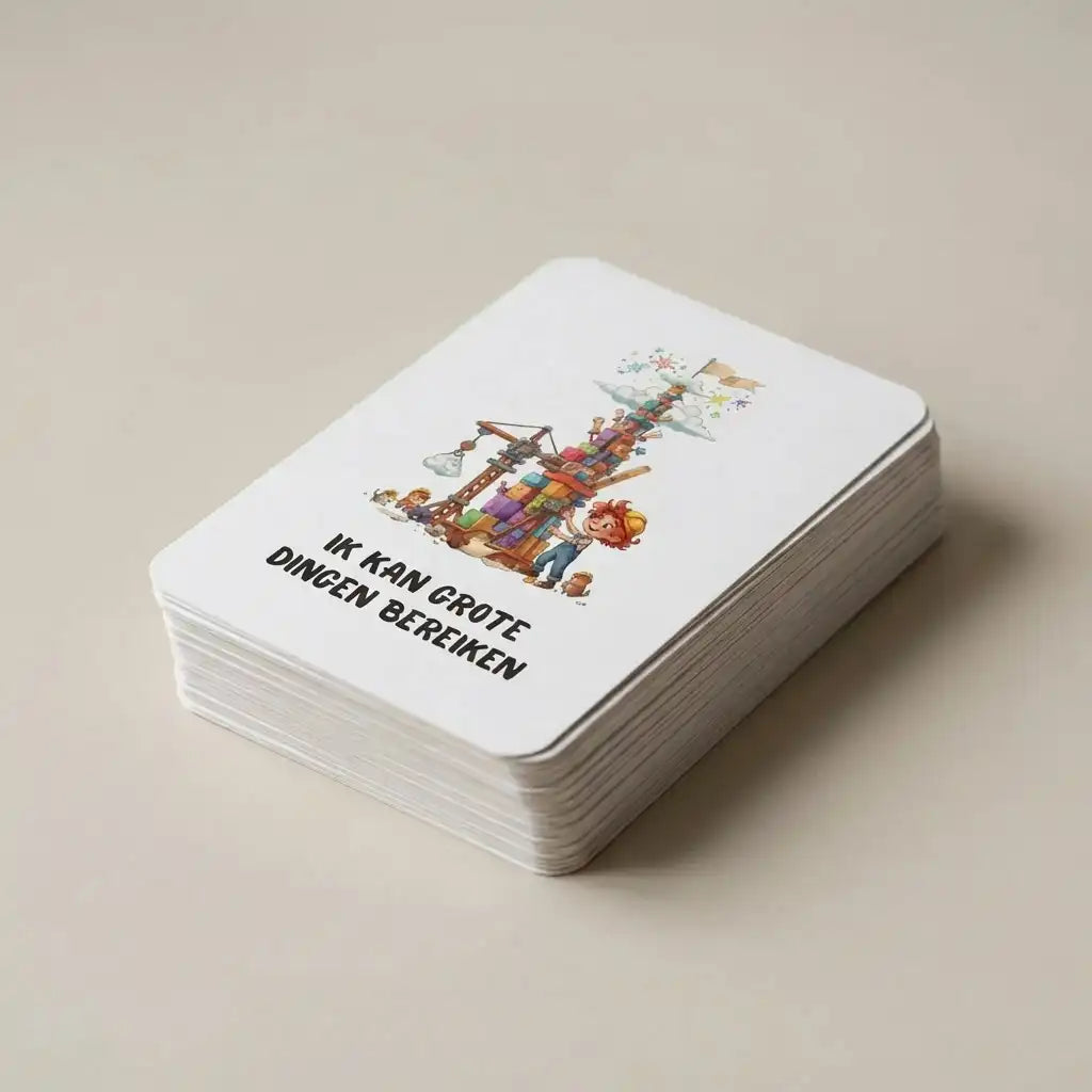 Stapel van 30 A7 whimsical affirmatiekaarten met afgeronde hoeken voor schoolkinderen