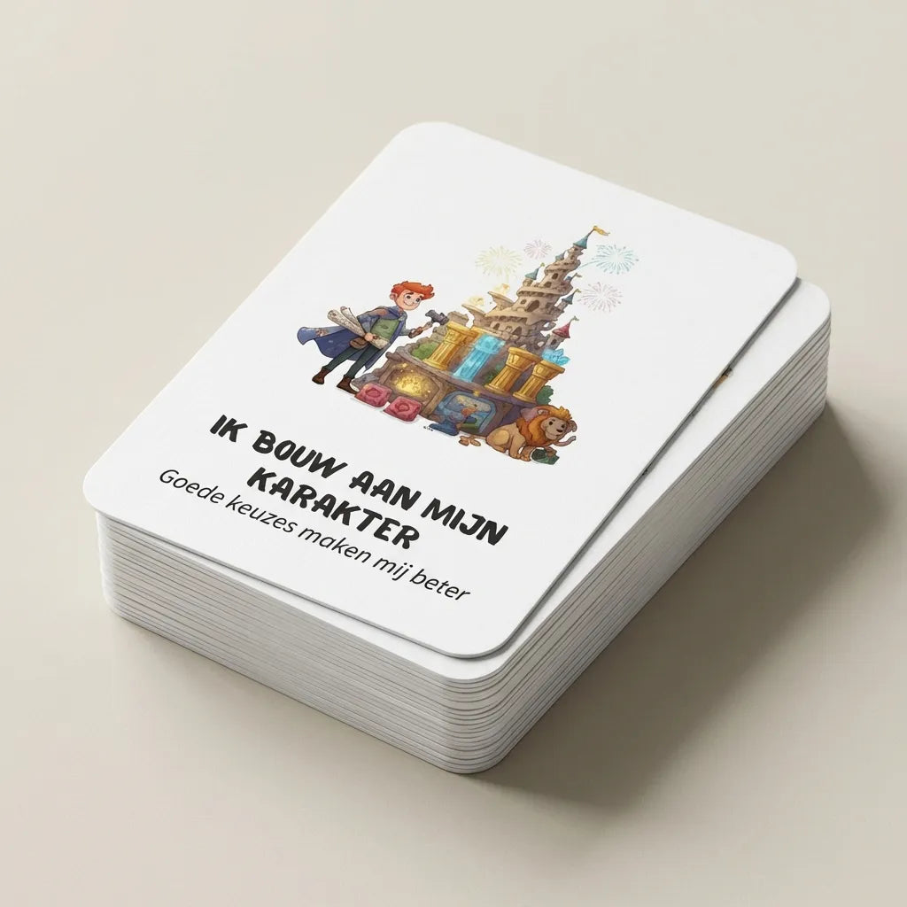 Stapel van 30 A7 whimsical affirmatiekaarten met subtekst en afgeronde hoeken