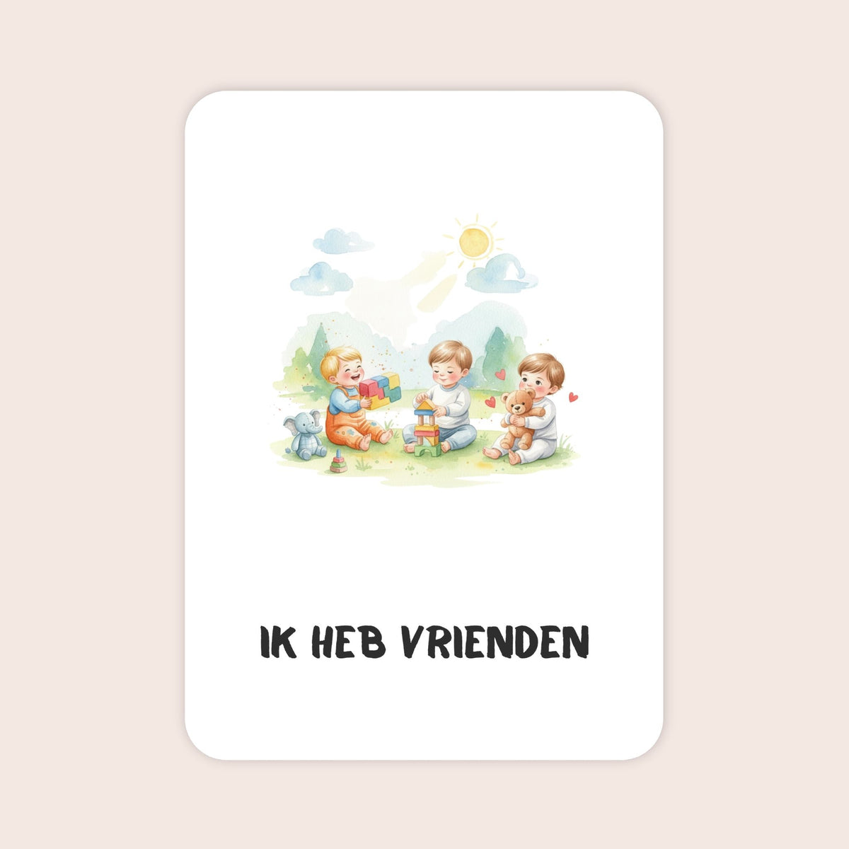 Affirmatiekaart voor jongens uit de set Spelend begin voor peuters met de tekst: ‘Ik heb vrienden’