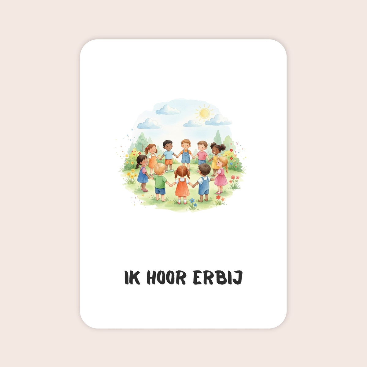Affirmatiekaart voor jongens uit de set Spelend begin voor peuters met de tekst: ‘Ik hoor erbij’