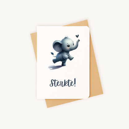 Sterkte kaart olifantje liggend met bijpassende kraft envelop
