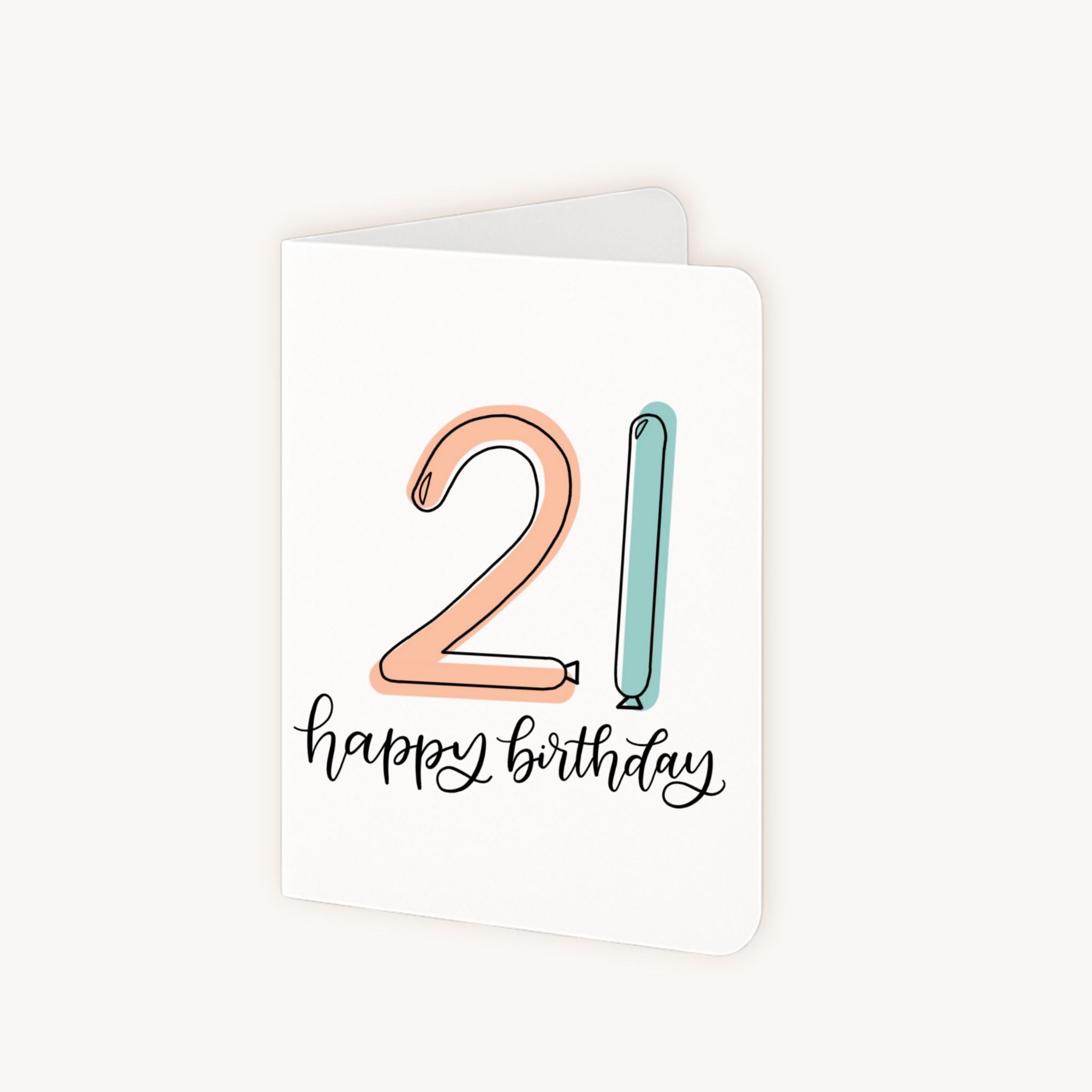 Verjaardagskaart 21 half geopend toont binnenkant voor persoonlijke tekst