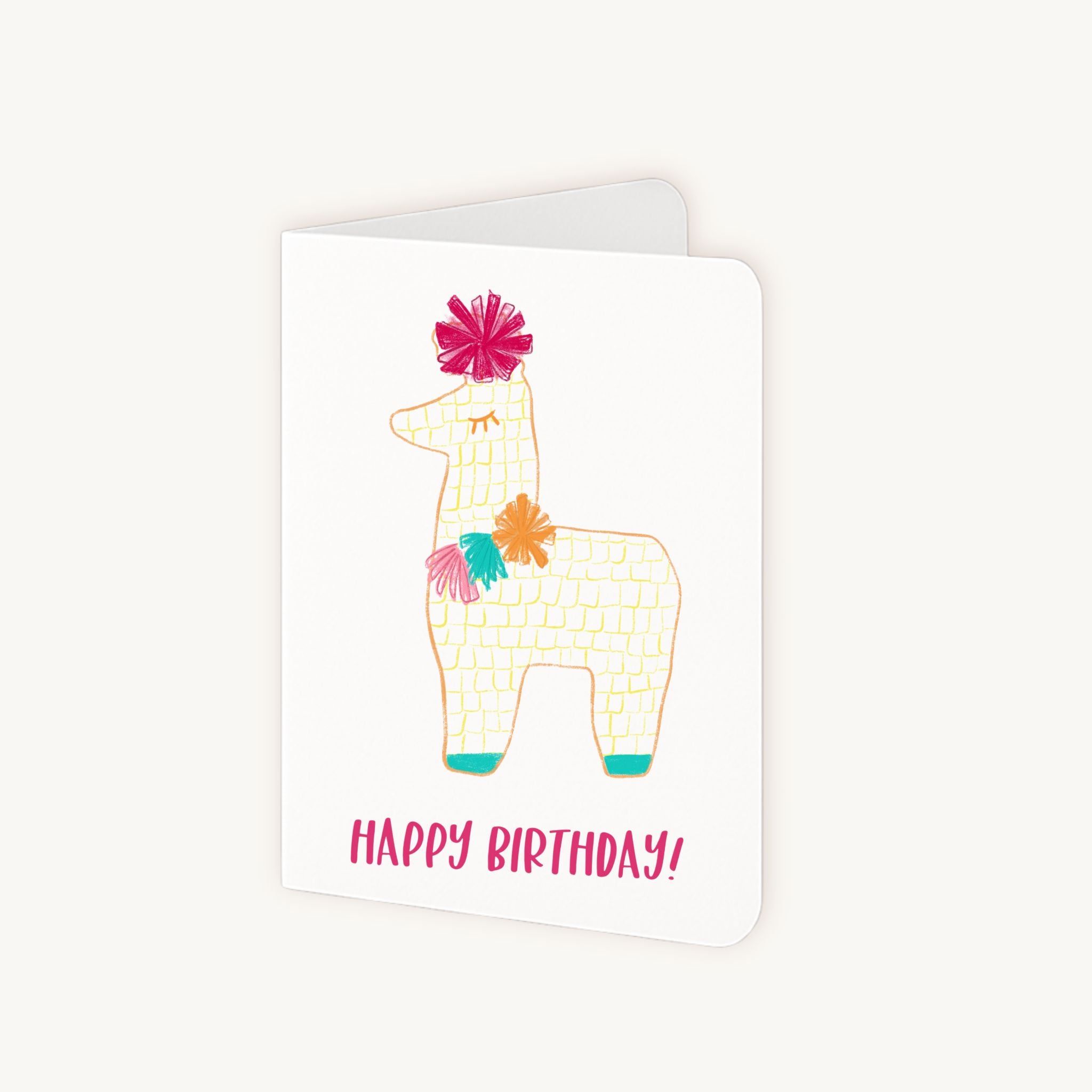 Verjaardagskaart alpaca half geopend toont binnenkant