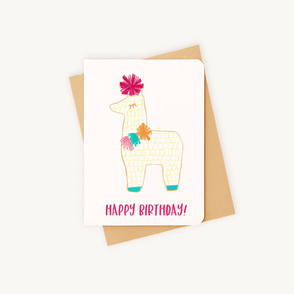 Verjaardagskaart alpaca liggend met kraft envelop