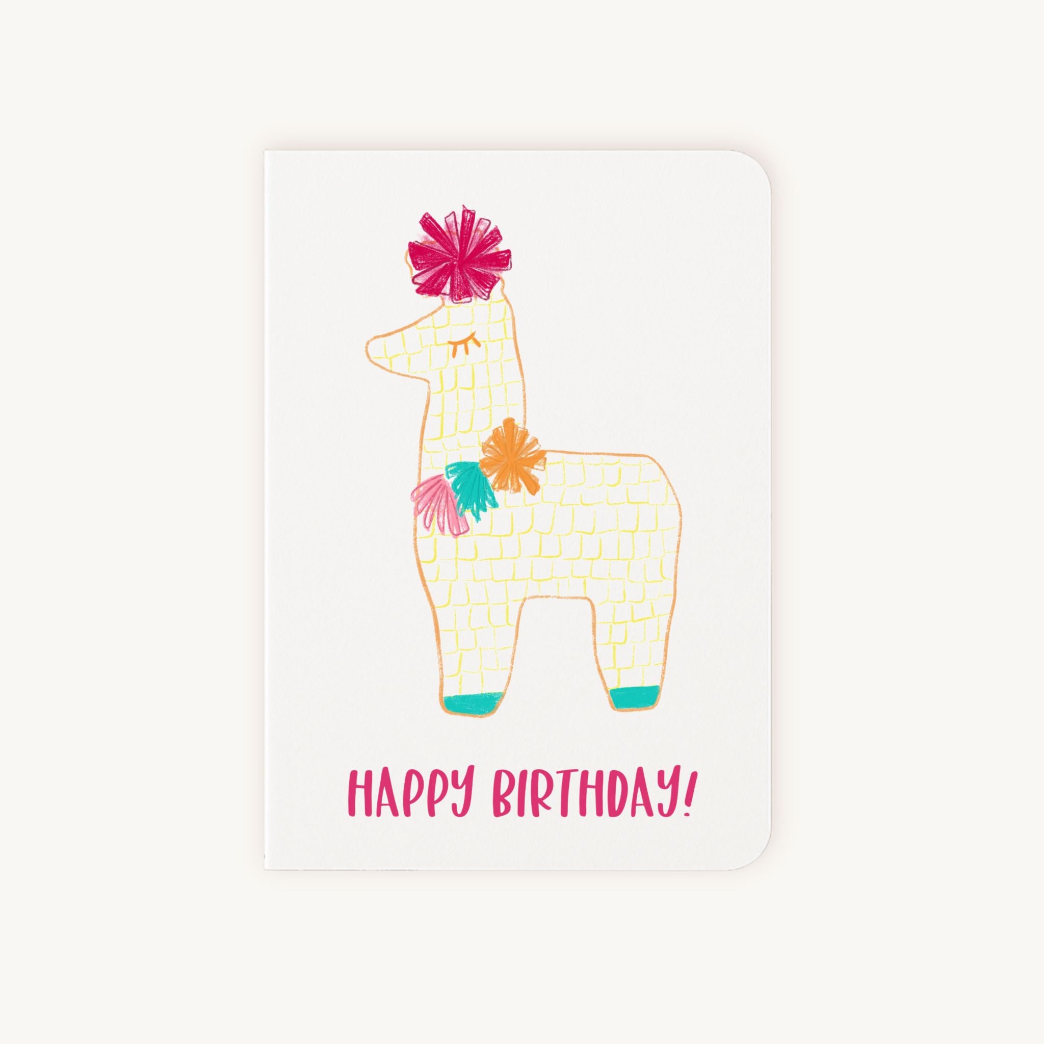 Verjaardagskaart voorkant alpaca met tekst happy birthday