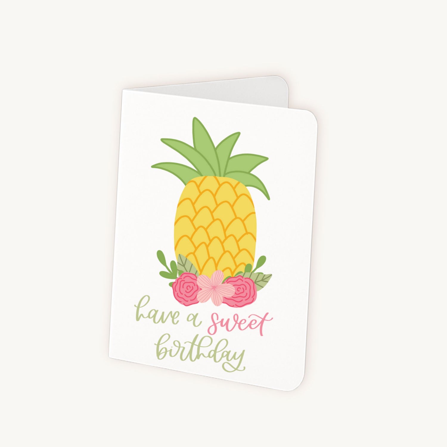 Verjaardagskaart ananas half geopend toont binnenruimte voor tekst