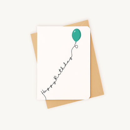 Verjaardagskaart ballon groen liggend met witte envelop A6 formaat