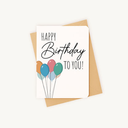 Verjaardagskaart ballonnen liggend met kraft envelop voor complete set