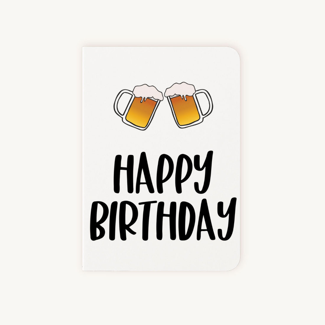 Verjaardagskaart bierpullen voorkant met proostende pullen en Happy Birthday tekst