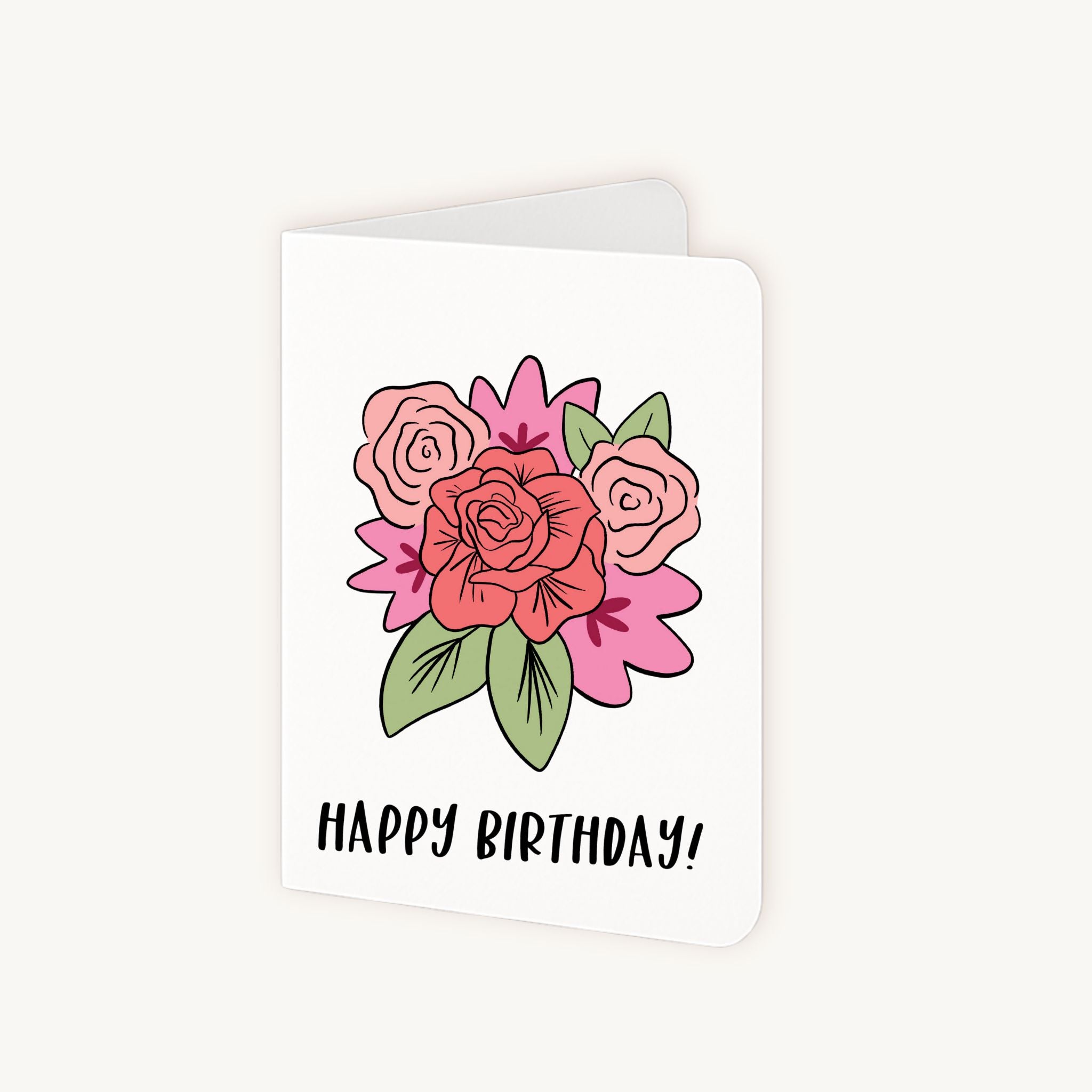 Verjaardagskaart bloemen half geopend toont witte binnenkant voor persoonlijke boodschap