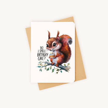 Verjaardagskaart eekhoorn met taartje - Do I smell birthday cake?