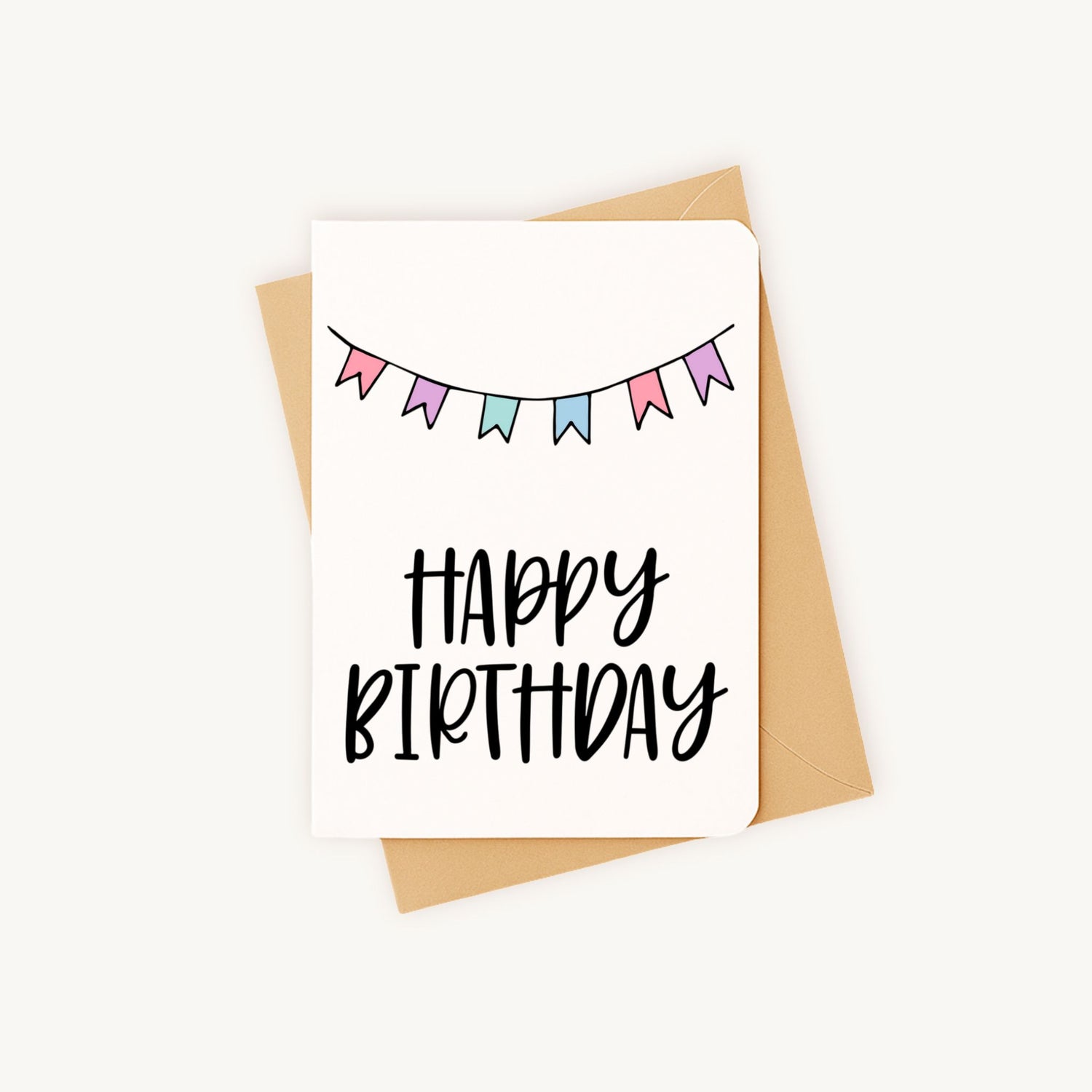 Verjaardagskaart gekleurde vlaggen met kraft envelop