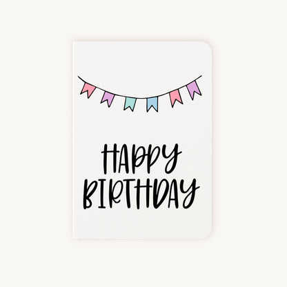 Verjaardagskaart gekleurde vlaggen voorkant met happy birthday tekst