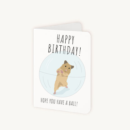 Dubbelgevouwen verjaardagskaart hamster half geopend