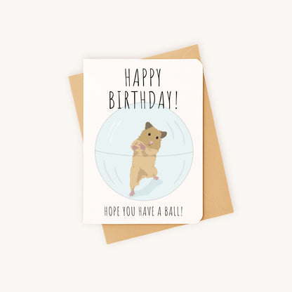 Verjaardagskaart hamster liggend met kraft envelop