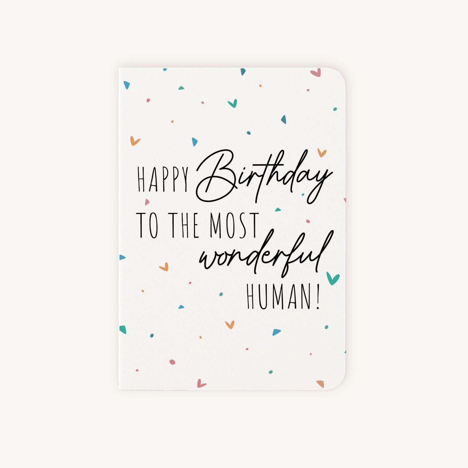 Verjaardagskaart hartjes voorkant met gekleurde hartjes en tekst Happy Birthday