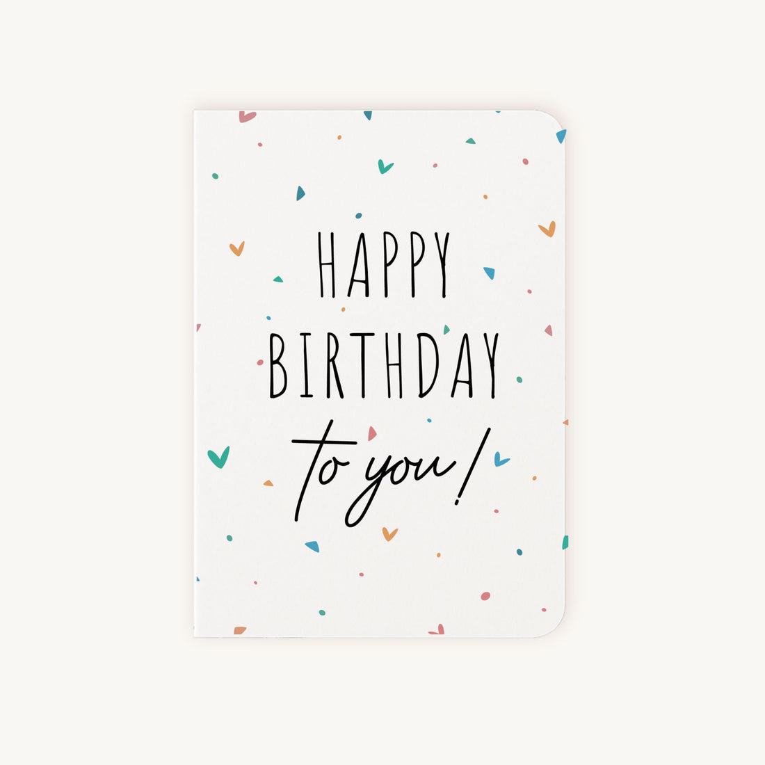 Voorkant verjaardagskaart hartjespatroon met Happy Birthday tekst