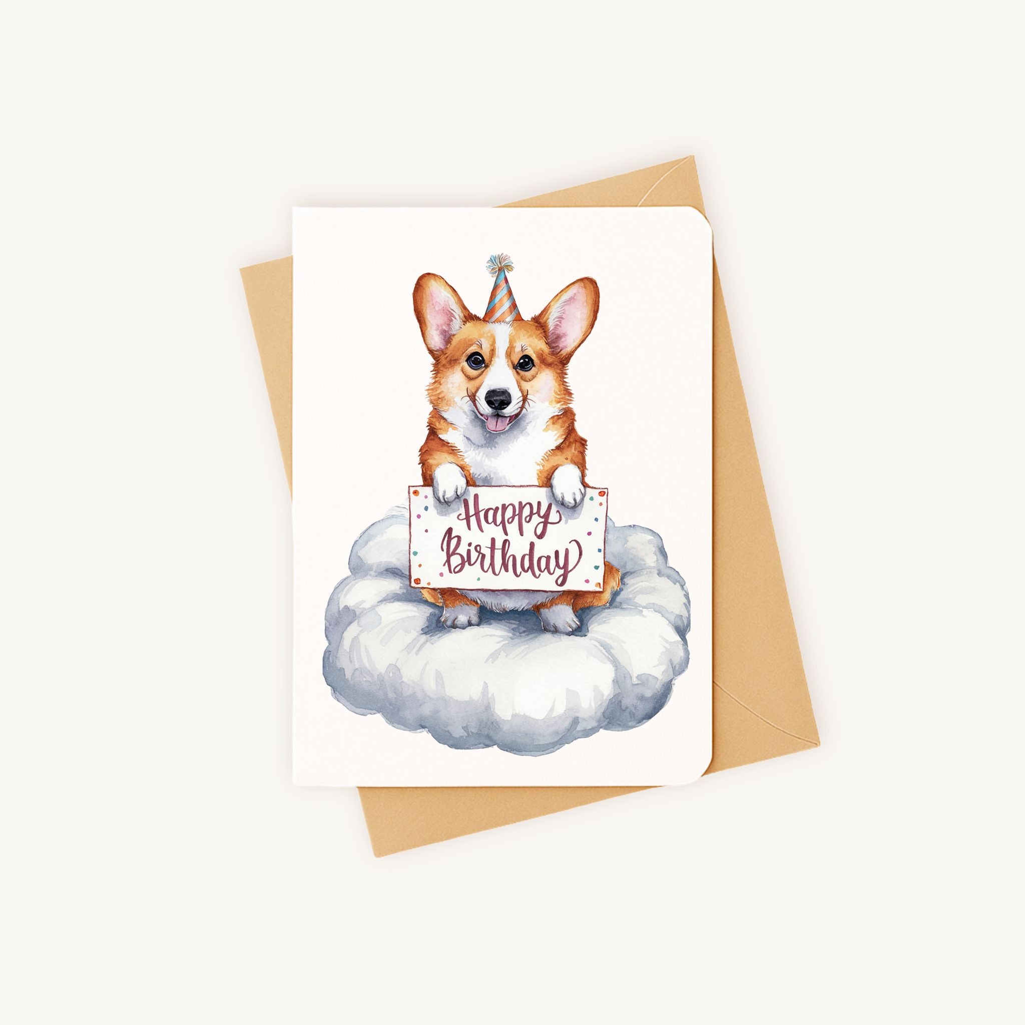 Verjaardagskaart hond wolk met kraft envelop A6 formaat