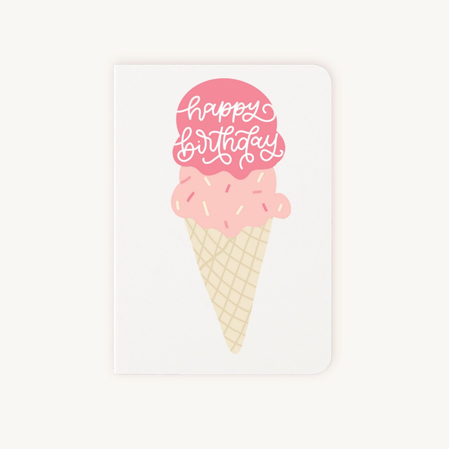 Verjaardagskaart ijsje voorkant met happy birthday tekst en kleurig ijsje design