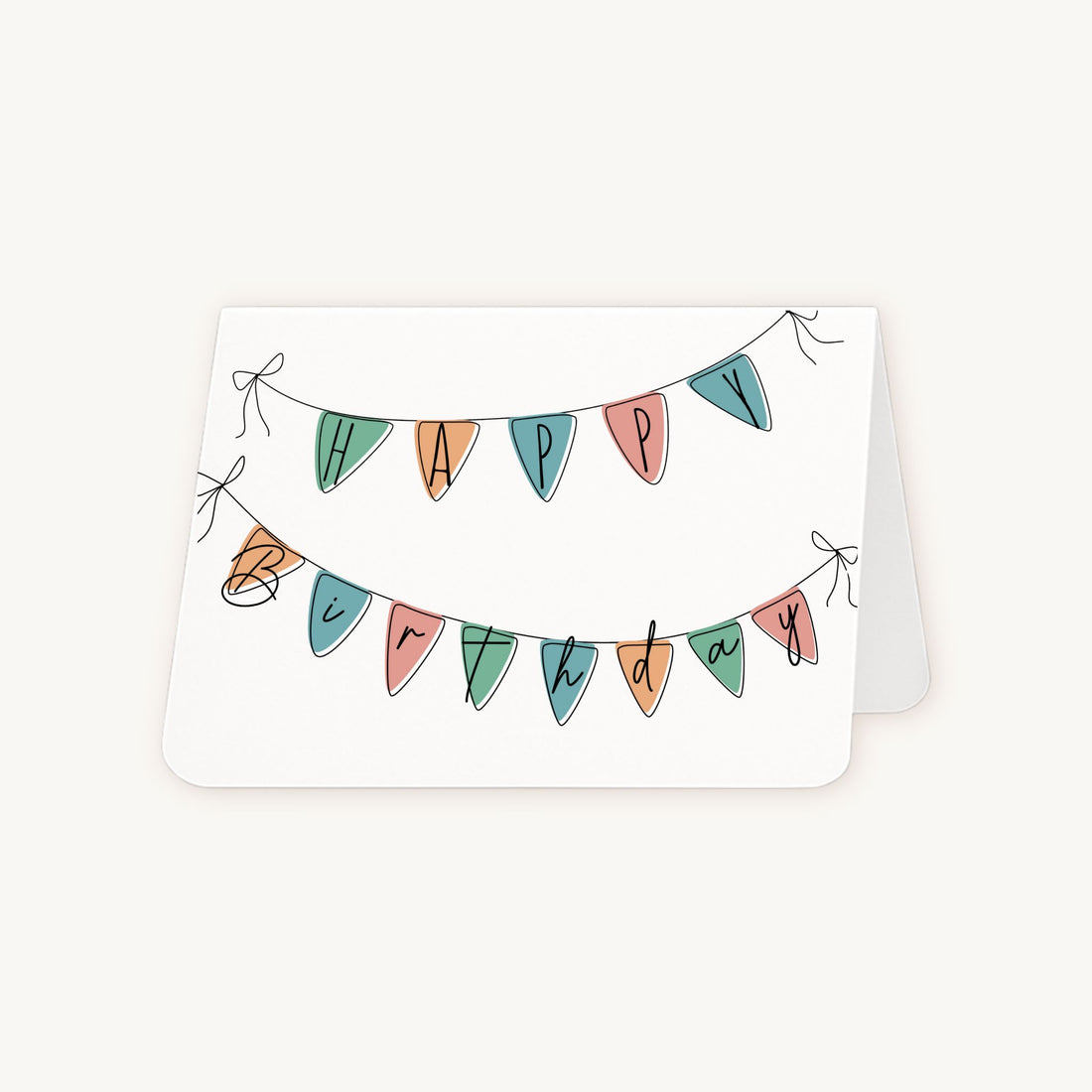 Verjaardagskaart kleurrijke banners half geopend met witte binnenkant