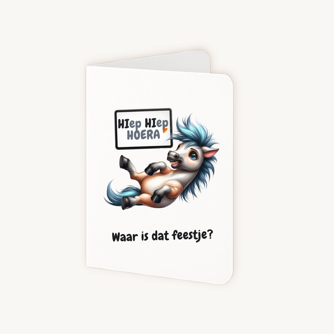 Open verjaardagskaart pony met schrijfruimte binnenin