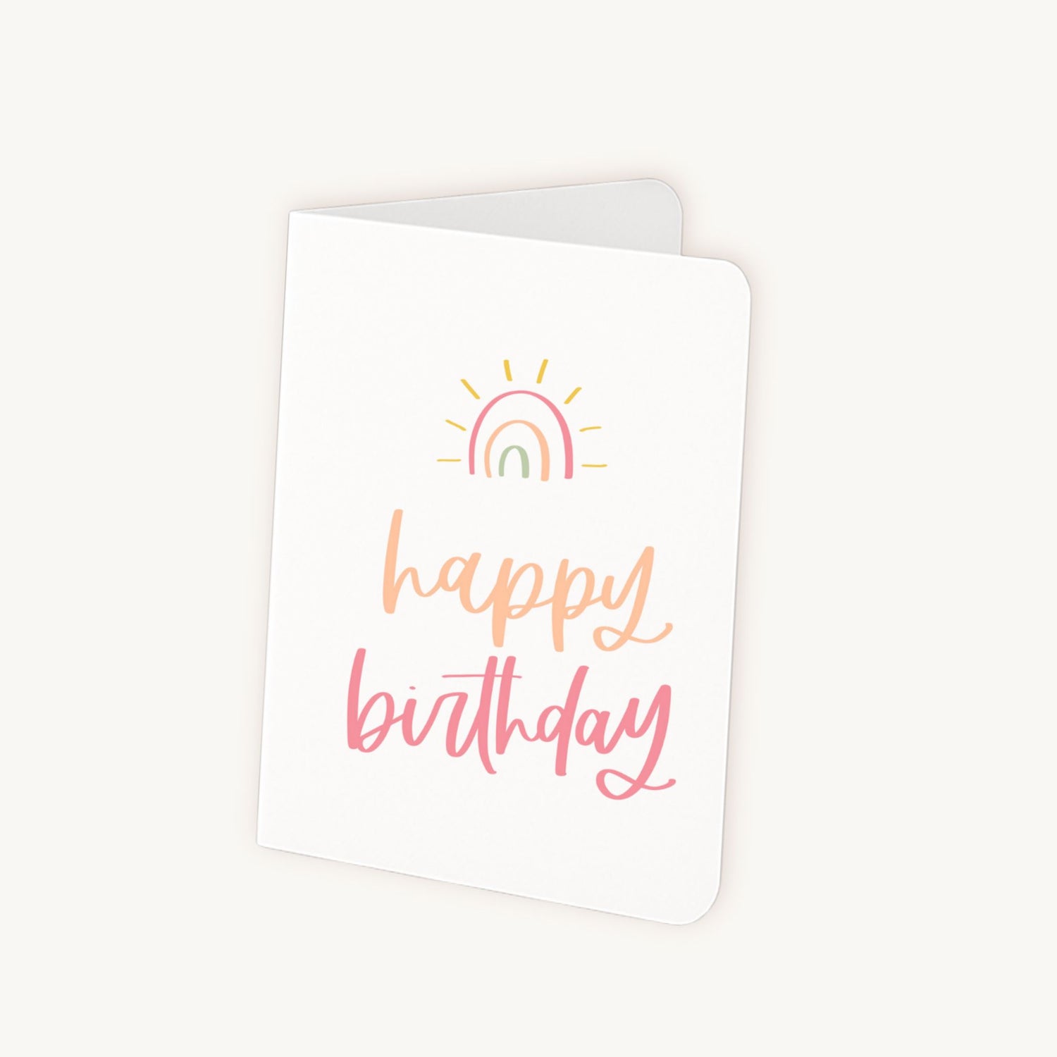 Verjaardagskaart regenboog half geopend, witte binnenkant zichtbaar