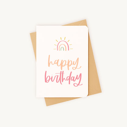 Verjaardagskaart regenboog met kraft envelop, A6 formaat