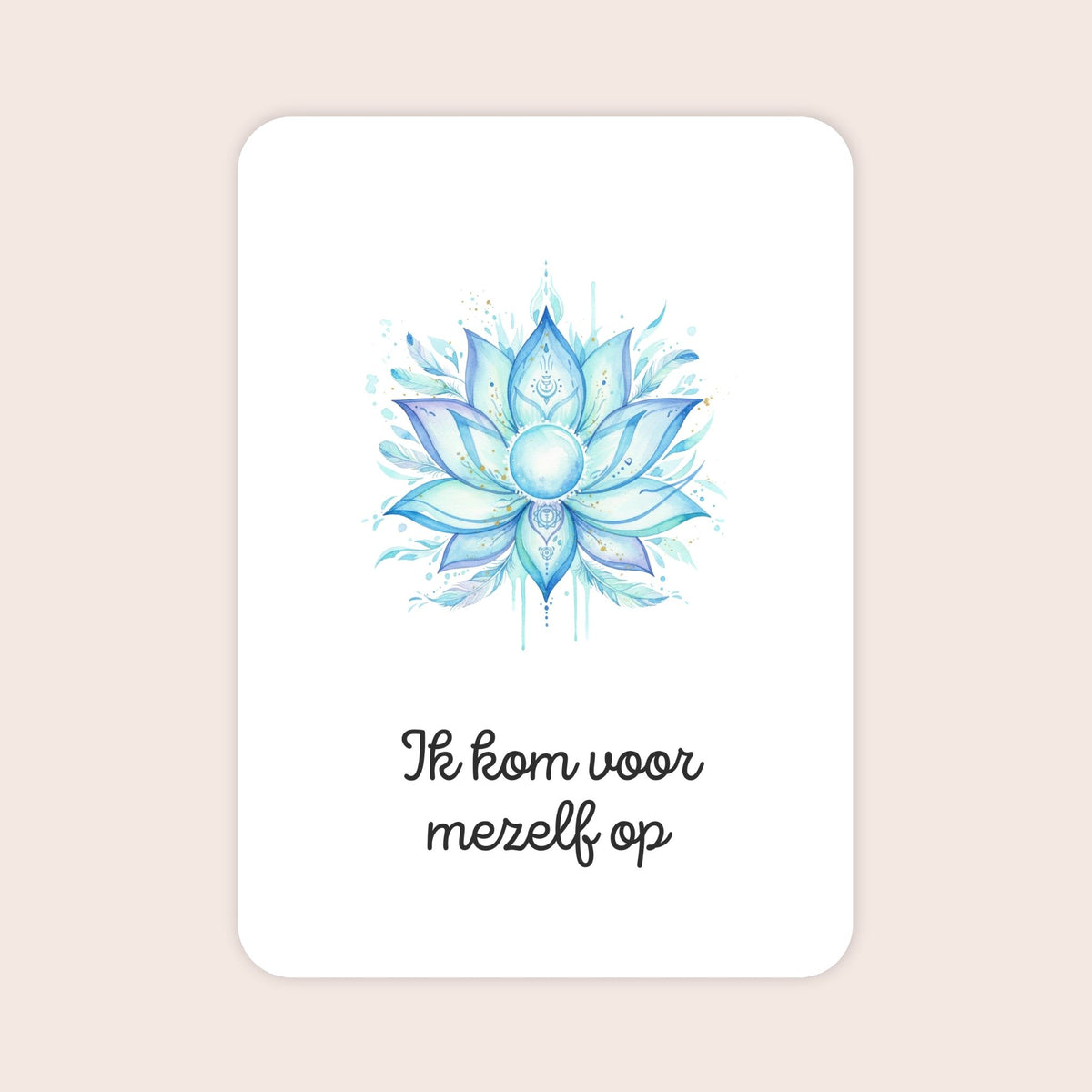 Affirmatiekaart in aquarel uit de set Zelfstandig sterk voor tieners met de tekst: ‘Ik kom voor mezelf op’