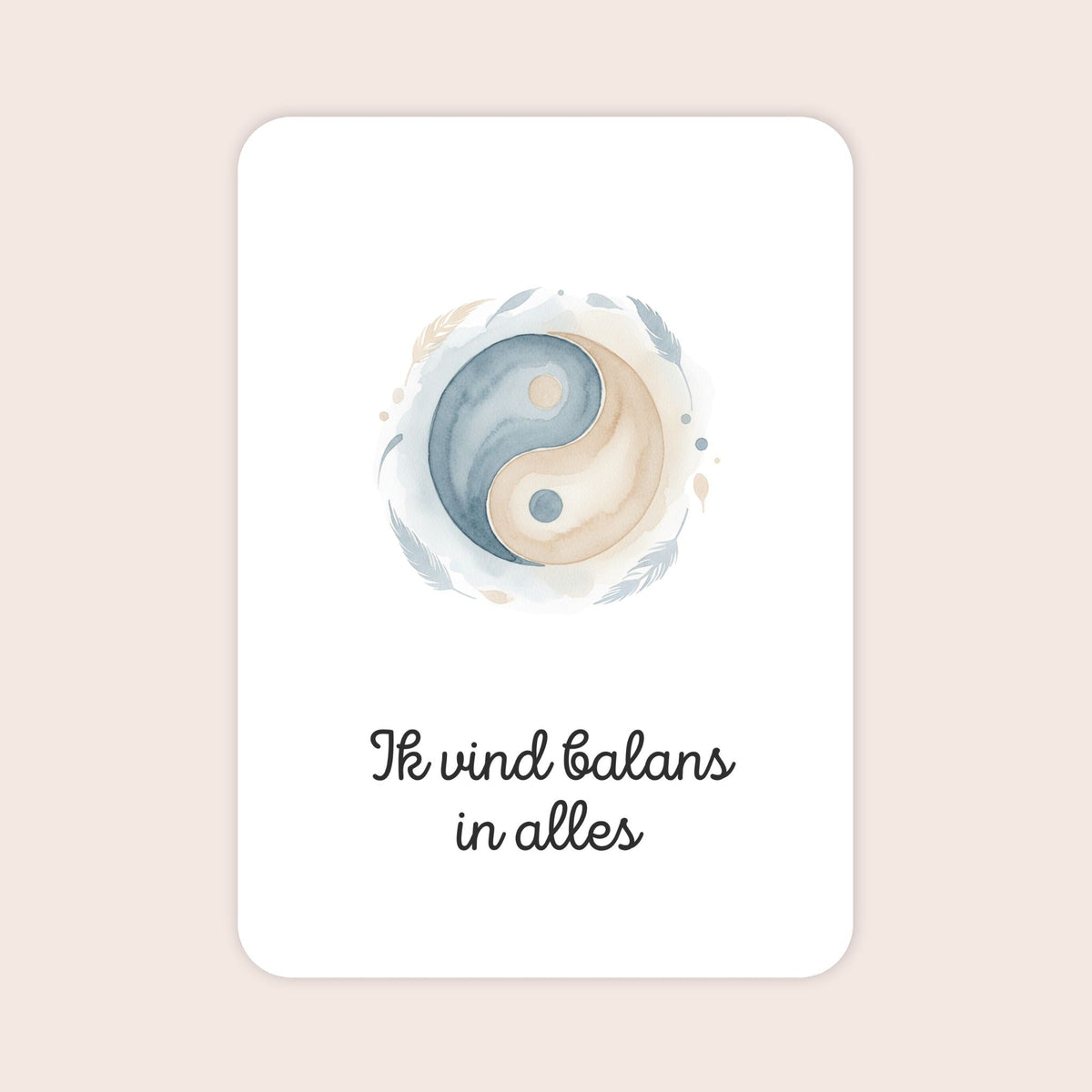 Affirmatiekaart in aquarel uit de set Zelfstandig sterk voor tieners met de tekst: ‘Ik vind balans in alles’